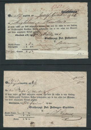 German States Baden 1840 - 41 Post Schein X 2,  Adelsheim & Eberbach