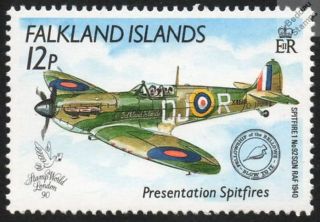 Raf No.  92 Squadron Supermarine Spitfire Mk.  I X4616 Aircraft Stamp (falklands)