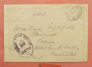 1917 Oas Fpo C9 Cancel To Australia Wwi Field Censor
