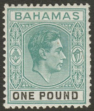 Bahamas 1943 Kgvi £1 Blue - Green And Black Sg157a Cat £60 Faults