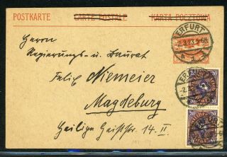 Upper Silesia Postal History: Lot 87 1923 Mixed Franking Erfurt - Magdeburg $$$