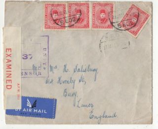Ww2 Egypt 1940 Censored Airmail Cover To Bury Bpo Epo2 Postmarks 085c