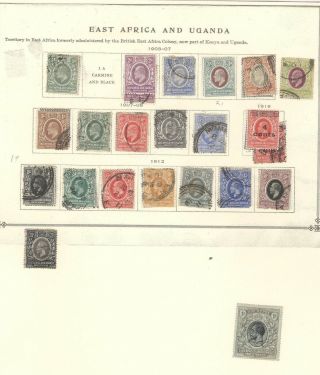 East Africa & Uganda,  Assortment Of Old Stamps Hinged On A Page