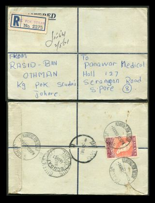 Malaya/malaysia Johore 1961 Registered Cover,  Kampong Pok Besar To Singapore.
