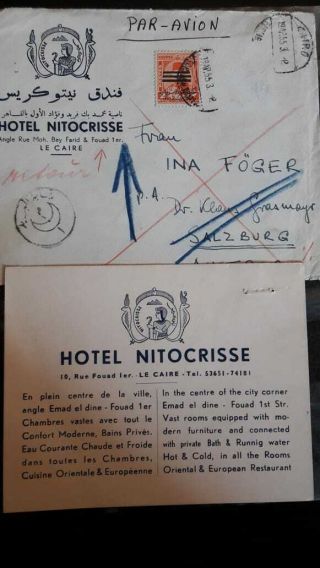 Egypt Advertising Cover With Card - Hotel Nitocrisse