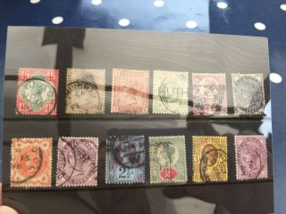 Gb Uk Victoria Stamps Incl Mid And Top Values And Interesting Perfins On Card