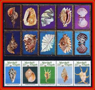 Marshall Islands / Palau 1985 Shells X2 Sets Mnh Marine Life