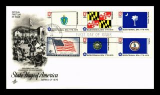 Dr Jim Stamps Us Bicentennial Era State Flags First Day Cover Combo Block
