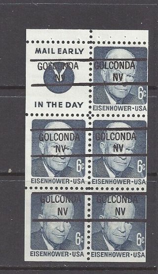 Nevada Precancels: 6c Eisenhower Booklet Pane W/ " Mail Early " Label (1393b)