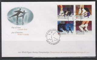 Can 1899a - 2001 47c World Figure Skating Championships - Se - Tenant Block Fdc