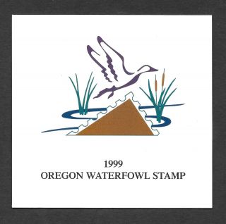 1999 Oregon State Duck Migratory Waterfowl Stamp Mnhog Hunter - Type