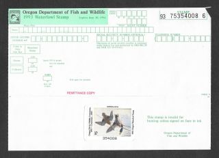 1993 Oregon State Duck Migratory Waterfowl Stamp Mnhog Hunter - Type