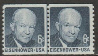 Scott 1401 - 1970 - 71 Regular Issue - 6 Cents Dwight D.  Eisenhower Coil Pair (a)