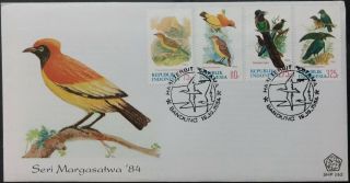 129.  Indonesia 1984 Set/4 Stamp Birds Fdc
