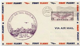 Us 1931 First Flight Cover Cam 20 Dallas Texas To Indianapolis Indiana Ioor 20e1