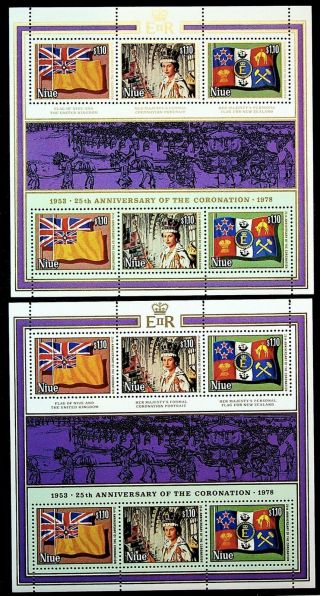 Niue 1978 25th Anniv Of The Coronation Of Her Majesty 2 Fine Sheets 221