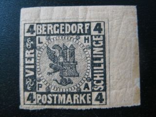 Bergedorf German States Mi.  5 Scarce Xf Stamp Corner Margin Cv $36.  00