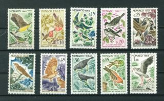 Monaco 1962 Protection Of Birds Full Set Of Stamps.  Sg 730 - 739.