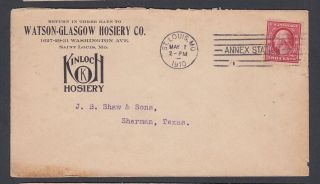 Usa 1910 Hosiery Advertisement Cover St.  Louis Missouri To Sherman Texas