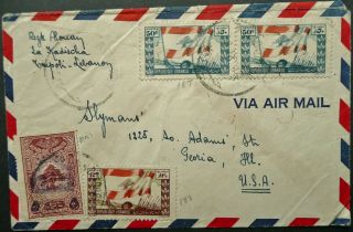 Lebanon 1946 Airmail Postal Cover From Tripoli To Peoria,  Illinois,  Usa - See