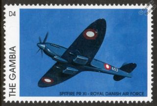 Supermarine Spitfire Pr Mk.  Xi Royal Danish Air Force Aircraft Stamp/1996 Gambia