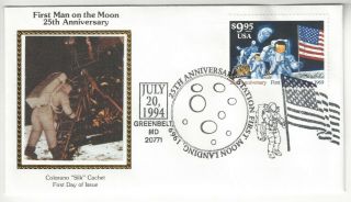 Sss: Colorano Silk Fdc 1994 $9.  95 1st Man On The Moon 25th Greenbelt Sc 2842