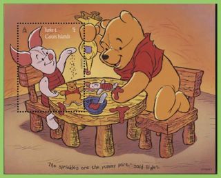 Turks & Caicos 1996 $2 Disney Winnie The Pooh & Piglet Miniature Sheet Mnh
