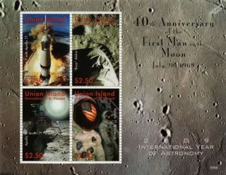 Nasa Apollo Xi Moon Landing 40th Anniversary Space Stamp Sheet 2009 Union Island