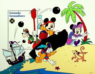Grenada Grenadines Cartoon Mickey Mouse Donald Duck $6 Fine Sheet