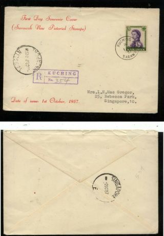 Sarawak Registered Cover To Singapore 1957 Kl0927