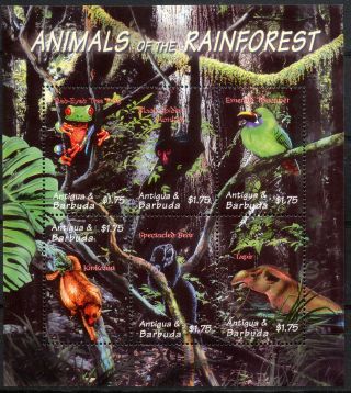 Antigua & Barbuda 2000 - Bloc Animals Rain Forest / Wildlife Mnh