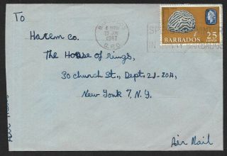 (111cents) Barbados 25c Brain Coral On 1967 Cover To Usa With Slogan