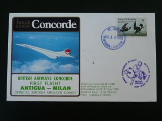 First Flight Cover Concorde 1985 Antigua Milan Italy British Airways 82482