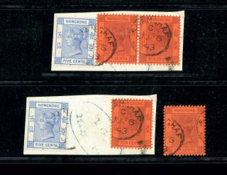 (hkpnc) Hong Kong Qv 10cx2 5c On Piece With Imperial China Ig Mail Matter Rare