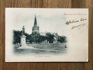 Straits Settlements Singapore Old Postcard St Andrews Cathedral To France 1902
