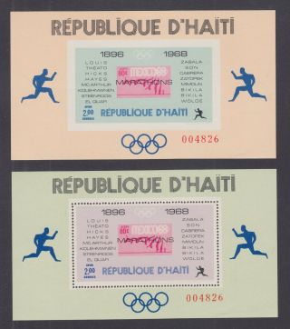 Haiti Mi Bl 37,  38 Mlh.  1969 2g Olympic Winners,  Perf & Imperf Souvenir Sheets
