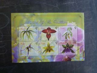 2010 Nevis Orchids Of The Caribbean 6 Stamp Mini Sheet Mnh