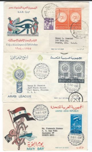Middle East Egypt 3 Flown Early Fdcs With Stamps See Scan Of Backs