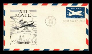 Dr Jim Stamps Us Embossed 7c Air Mail Fdc Day Lowry Postal Stationery Cover