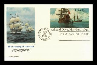 Us First Day Card Ark And Dove Ships Founding Of Maryland Fleetwood Cachet