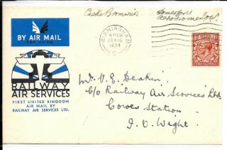 Gb 1934 Railway Air Services Cover To Isle Of Wight