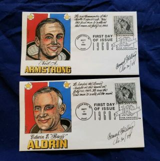 1999 Us Fdc Space 2 Goldberg Hand Painted Cachet Aldrin & Armstrong Astronauts