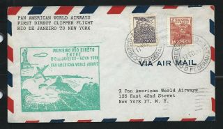 Panam 1946 First Direct Clipper Flight Cover From Rio De Janeiro To York