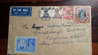 Rare India 1946 High Value Re 02,  Postage Multiple Stamp Cover Sent To Usa Scarc