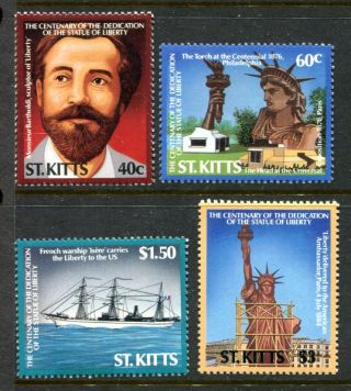 St Kitts 193 - 197 Mnh Statue Of Liberty,  1986.  Monsieur Bartholdi,  Ship.  X32276