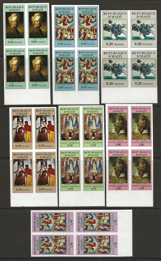 Haiti 1971 Painting Imperf In Changed Colors 643 - 46,  C366 - 68 Blocks Set Vf - Nh