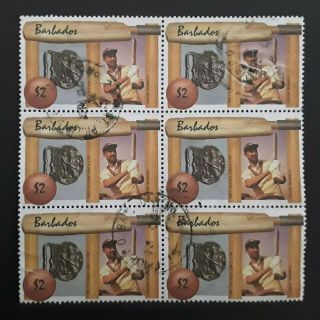 Barbados 1988 Cricket Diamond Jubilee Frank Worrell Block Of 6 Stamps