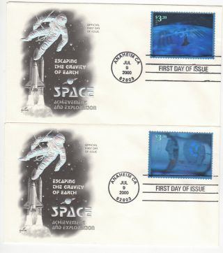 Sss: 2 Pcs Artcraft Fdc 2000 $3.  20 Escaping The Gravity Of Earth Sc 3411