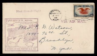 Dr Who 1938 First Flight Brewster Mn To Ny Namw Airmail Week Cachet E48545