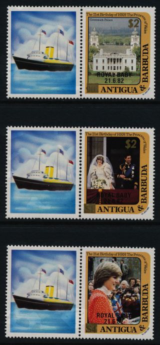 Antigua 798,  800,  4,  Label Mnh Princess Diana,  Architecture,  Gold O/p,  Royal Baby